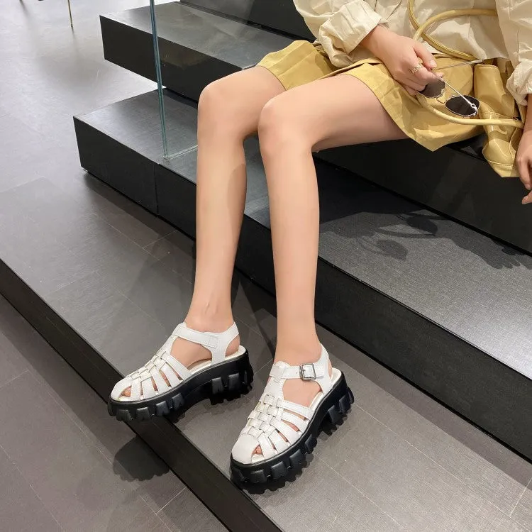 Earth Sandals Shoes Women's Solid Color Hollow Out Roman Style Thick Sole Platform Gladiator Sandals