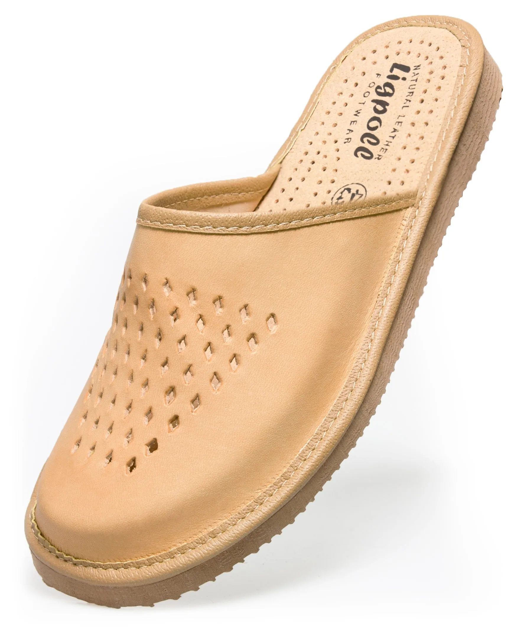 Arched Slippers Men's Light Brown Traditional Leather Slippers | 119