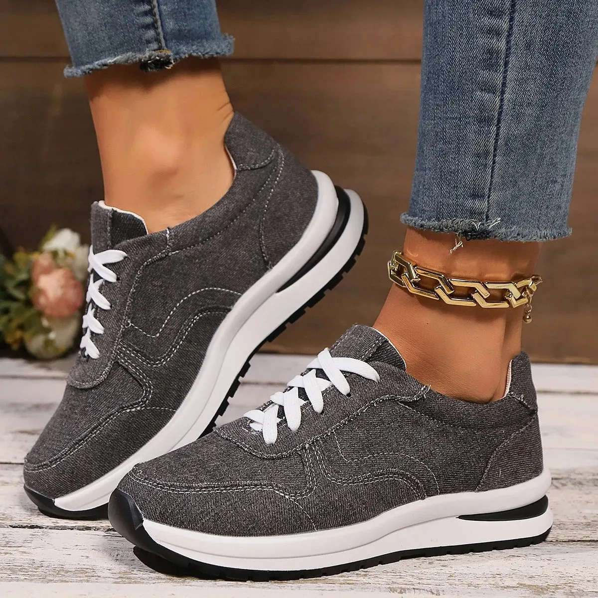 Sneakers For High Arch Feet Briseis - Stylish Denim Platform Sneakers for Women