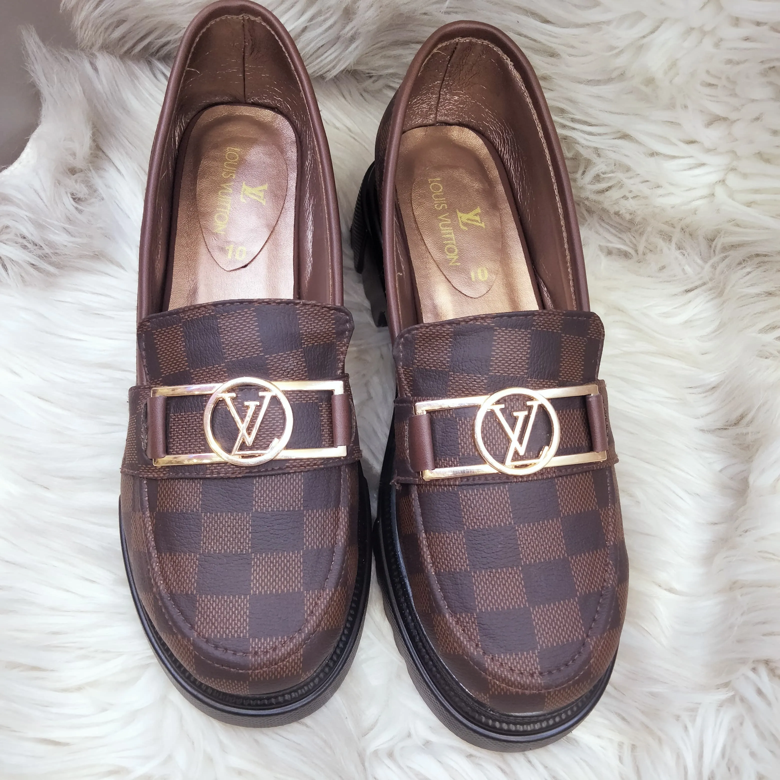 Loafers Round Toe BROWN CHECK SHOES FOR WOMEN'S