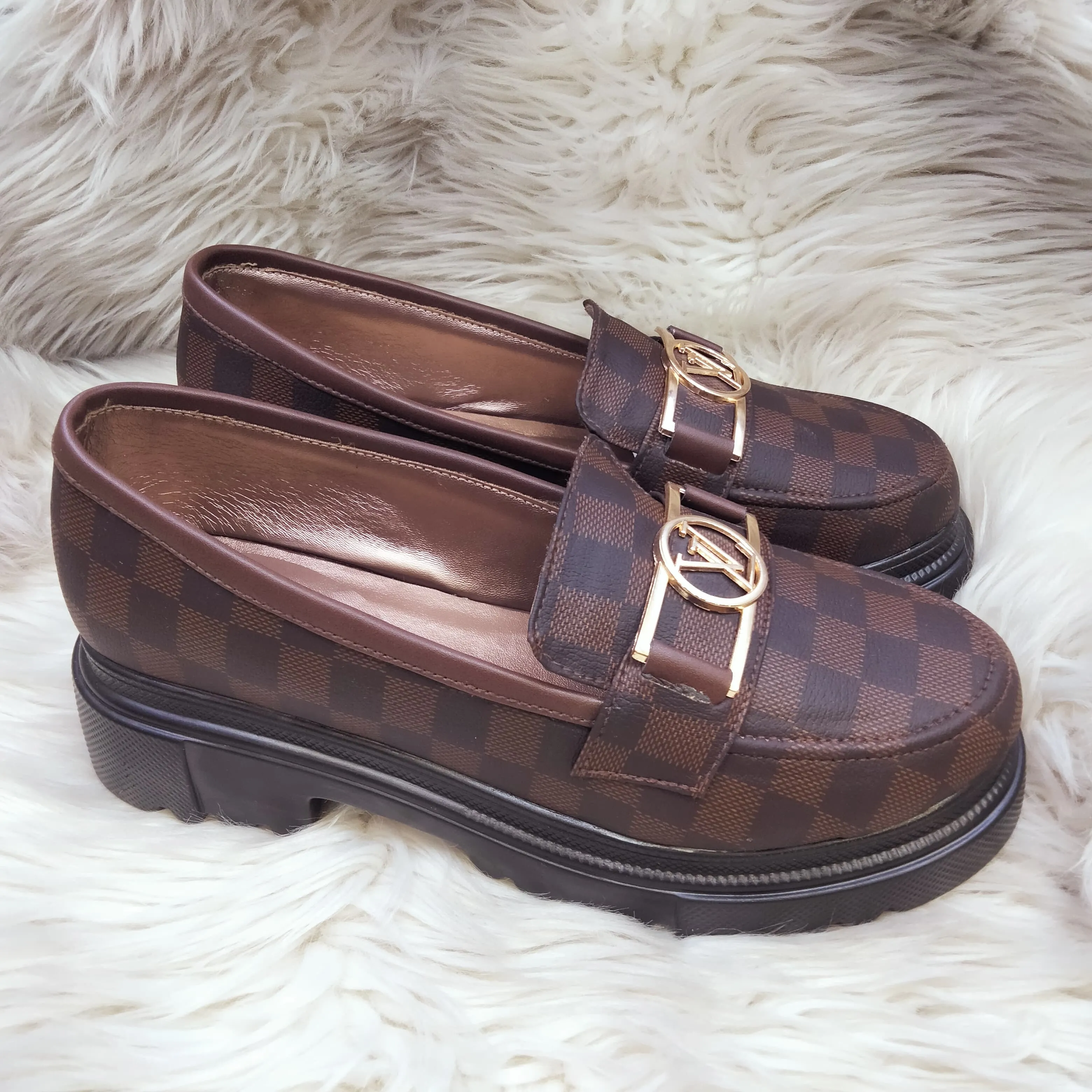 Navy Suit Loafers BROWN CHECK SHOES FOR WOMEN'S