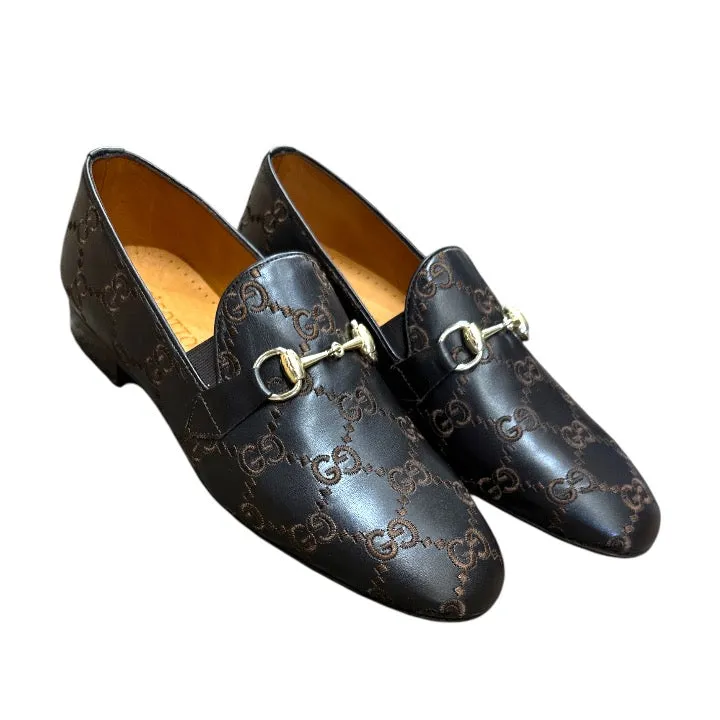Ladies Soft Leather Loafers Brown Men's Luxury Trendy Loafers Slip-on Dress Shoes with Gold Buckle Style No: 1150