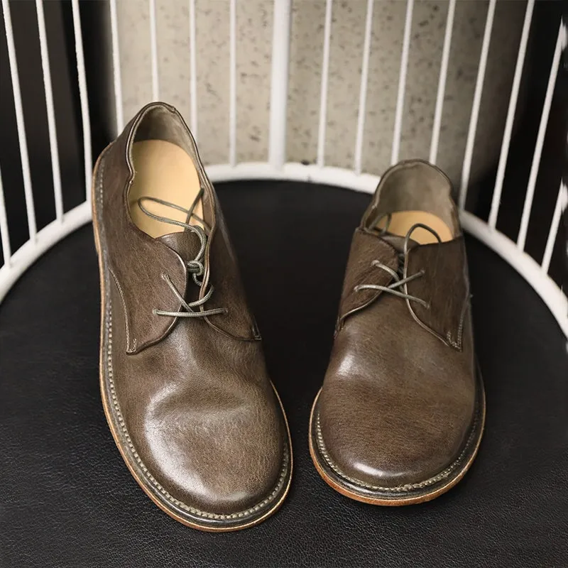 Volta Oxford Ms Round Toe Derby Shoes For Women Goodyear Horse Leather Lace Up Oxfords in Brown/Red/Grey