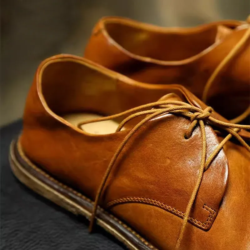 Round Toe Derby Shoes For Women Goodyear Horse Leather Lace Up Oxfords in Brown/Red/Grey Modern Essentials Cap Toe Oxfords