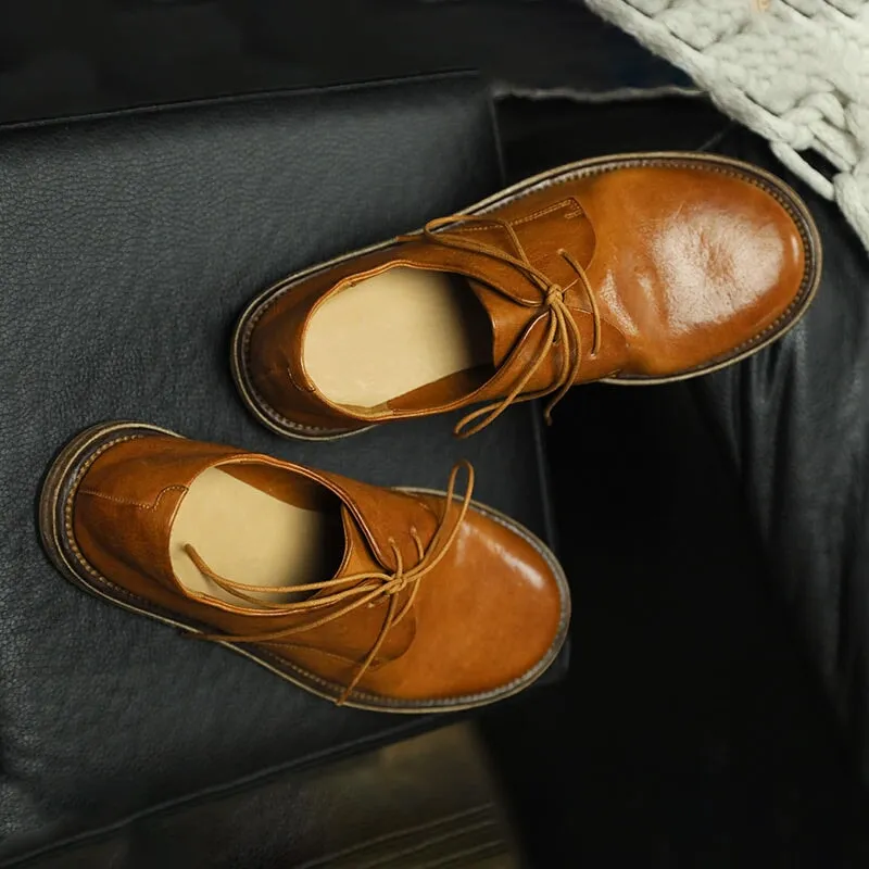 Aigner Oxfords Round Toe Derby Shoes For Women Goodyear Horse Leather Lace Up Oxfords in Brown/Red/Grey