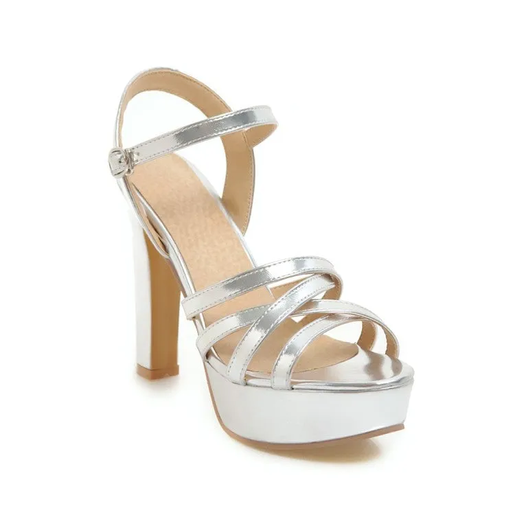 Women's Solid Color Hollow Out Roman Style Chunky Heel High Heels Platform Sandals Sandals With Toe Loop