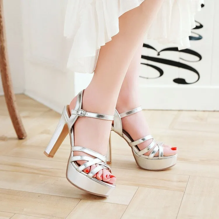 Butterfly Sandals Women's Solid Color Hollow Out Roman Style Chunky Heel High Heels Platform Sandals