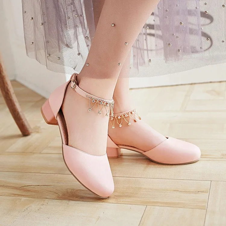 Boot Sandals Heels Women's Solid Color Round Toe Pearls Rhinestone Ankle Strap Block Heel Low Heels Sandals