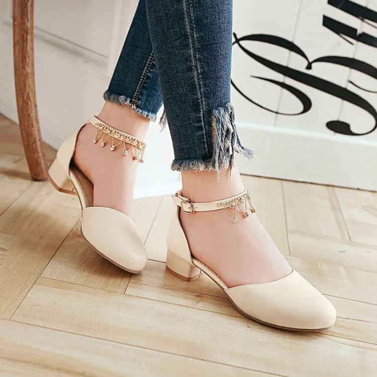 Sandals Resorts Packages Women's Solid Color Round Toe Pearls Rhinestone Ankle Strap Block Heel Low Heels Sandals