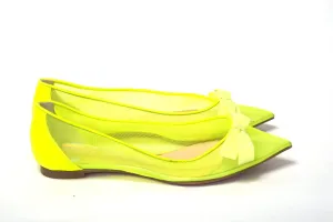 Shoes Flat Pedals Christian Louboutin Fluro Yellow Flat Point Toe Shoe