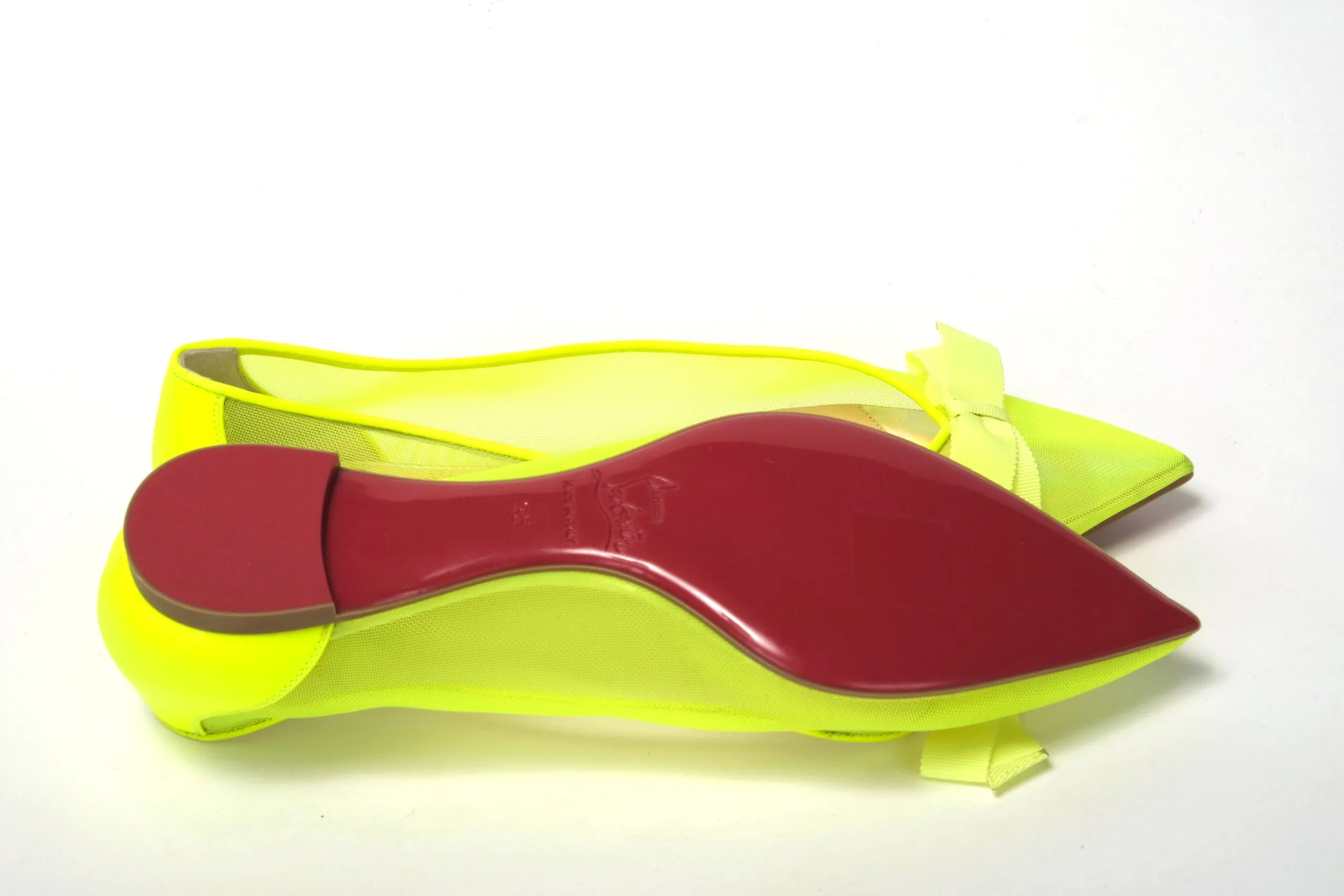 Fabric Flat Shoes Christian Louboutin Fluro Yellow Flat Point Toe Shoe