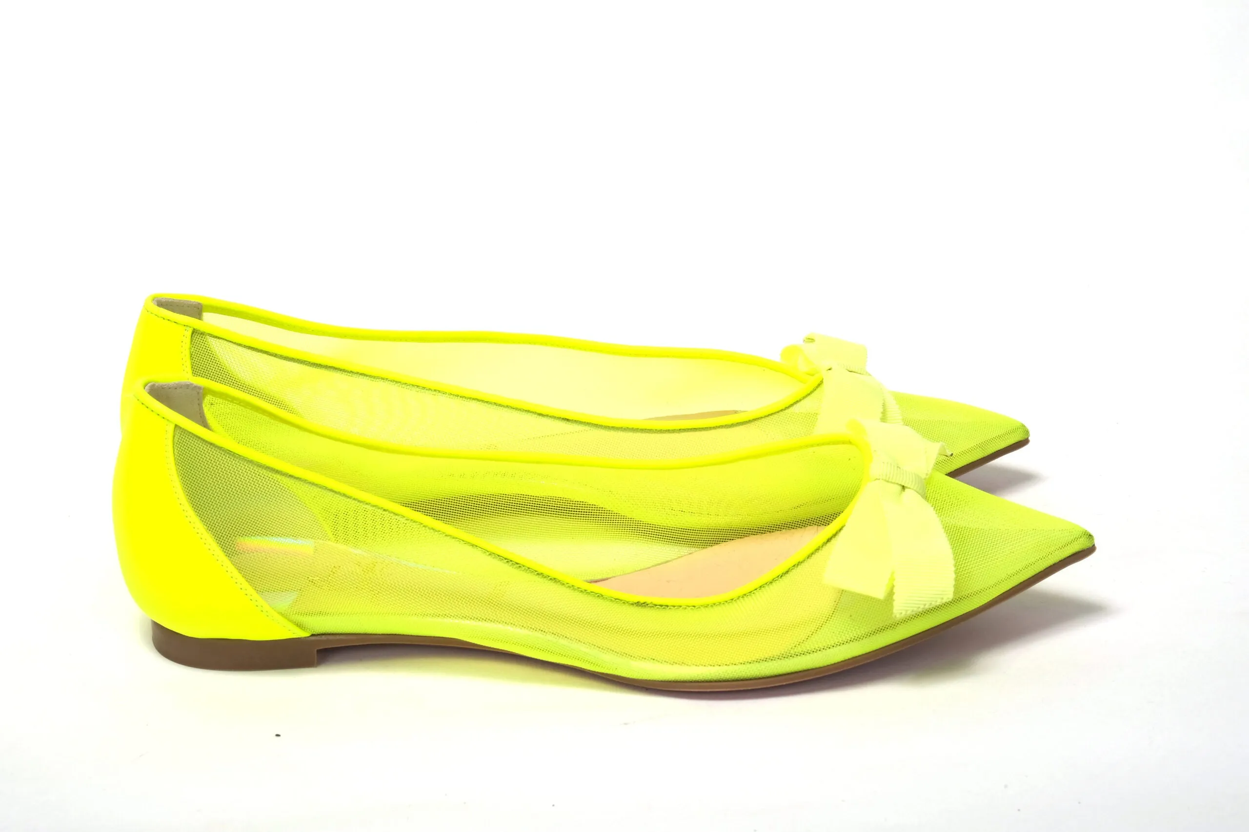 Shoes With A Flat Sole Christian Louboutin Fluro Yellow Flat Point Toe Shoe