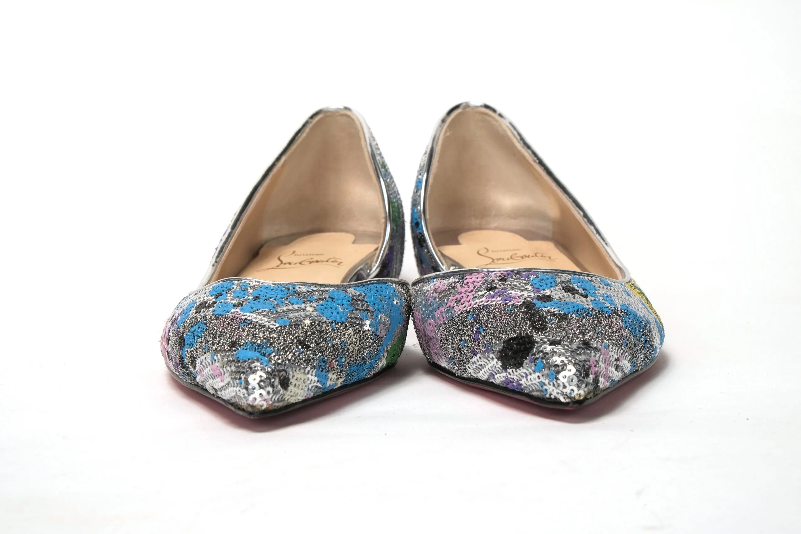 Danskin Shoes Flats Christian Louboutin Multicolor Silver Flat Point Toe Shoe