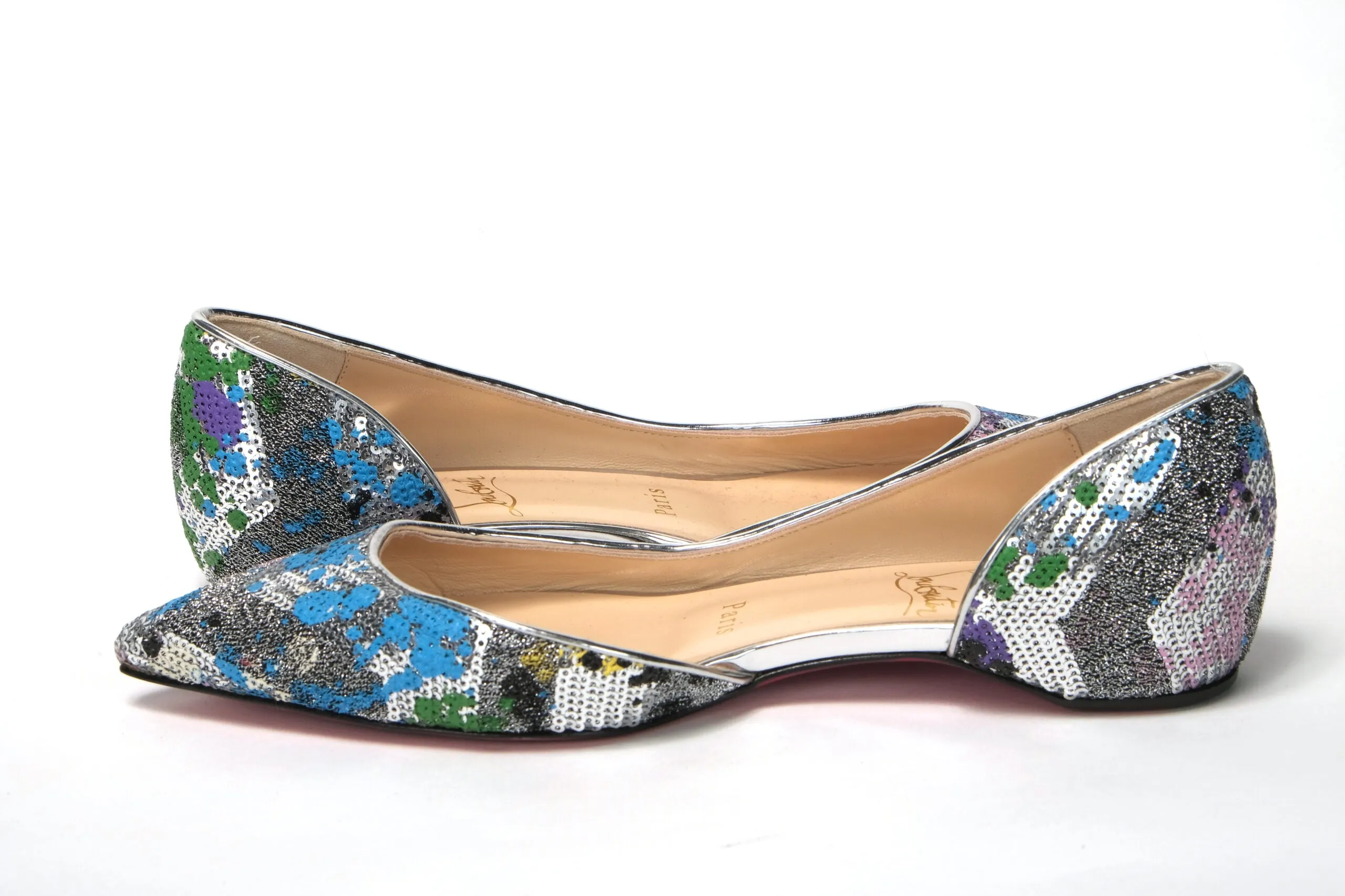 Flat D'orsay Shoes Christian Louboutin Multicolor Silver Flat Point Toe Shoe