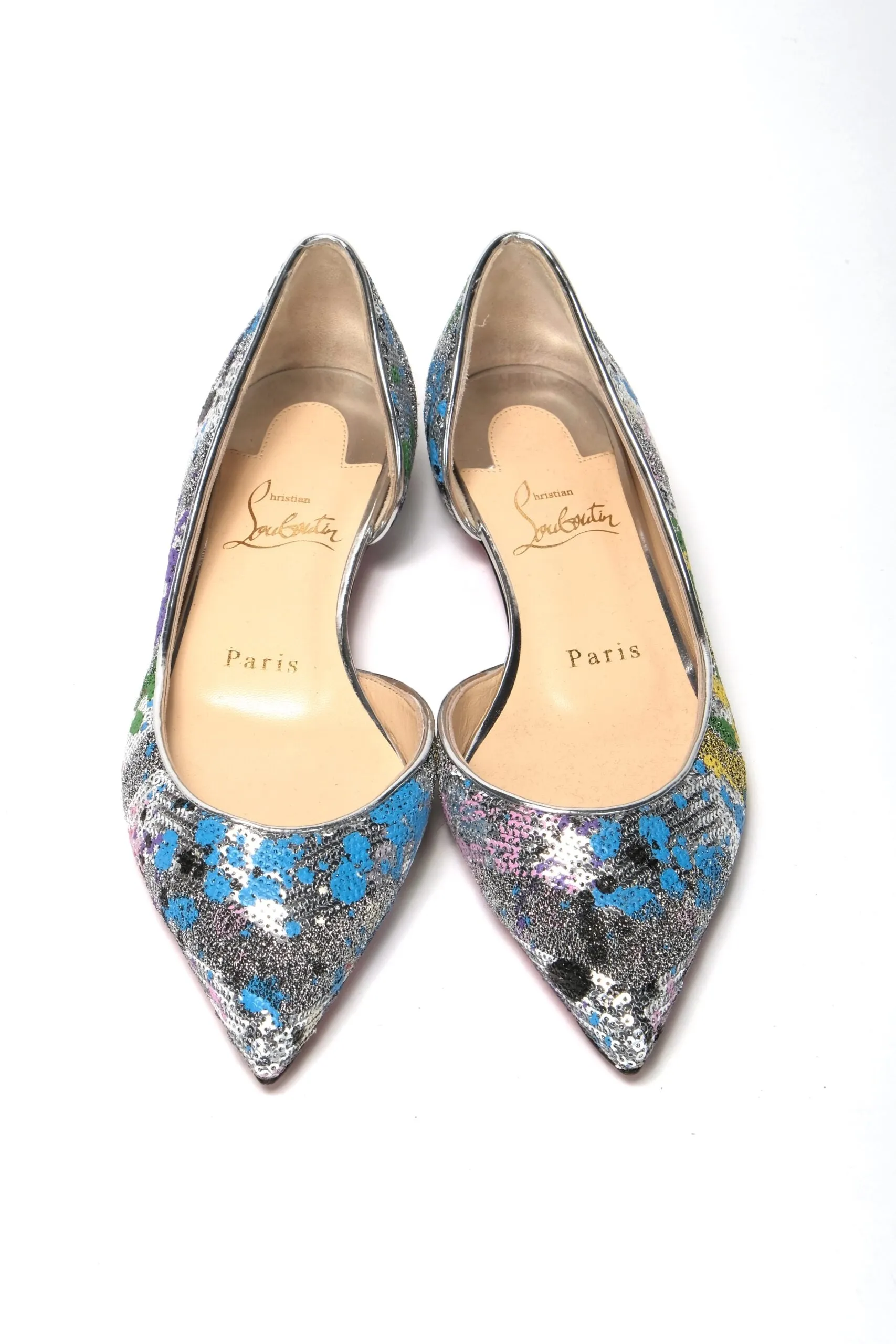 Christian Louboutin Multicolor Silver Flat Point Toe Shoe Best Shoes For Flat Feet And Knees
