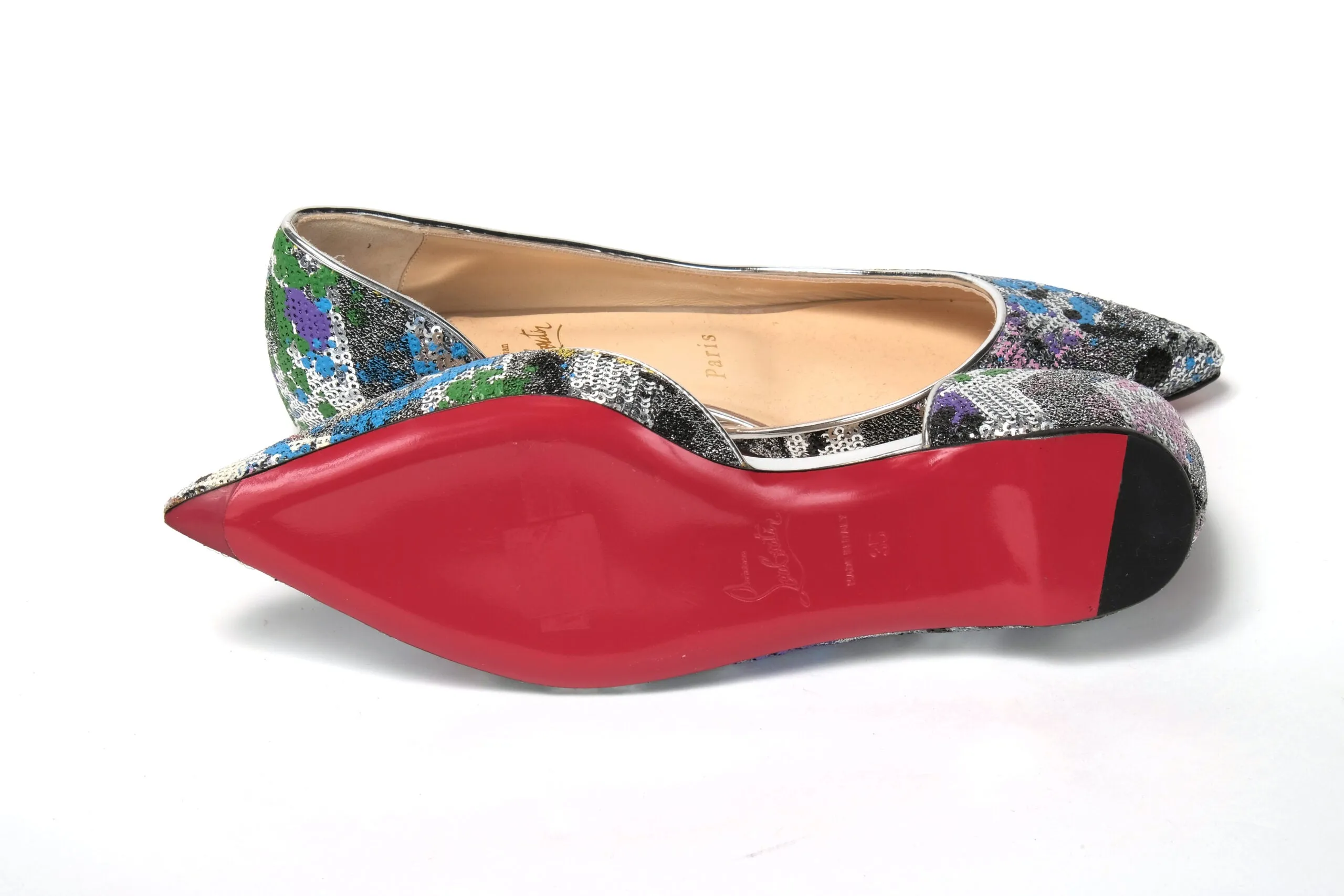 Porn Flats Shoes Christian Louboutin Multicolor Silver Flat Point Toe Shoe