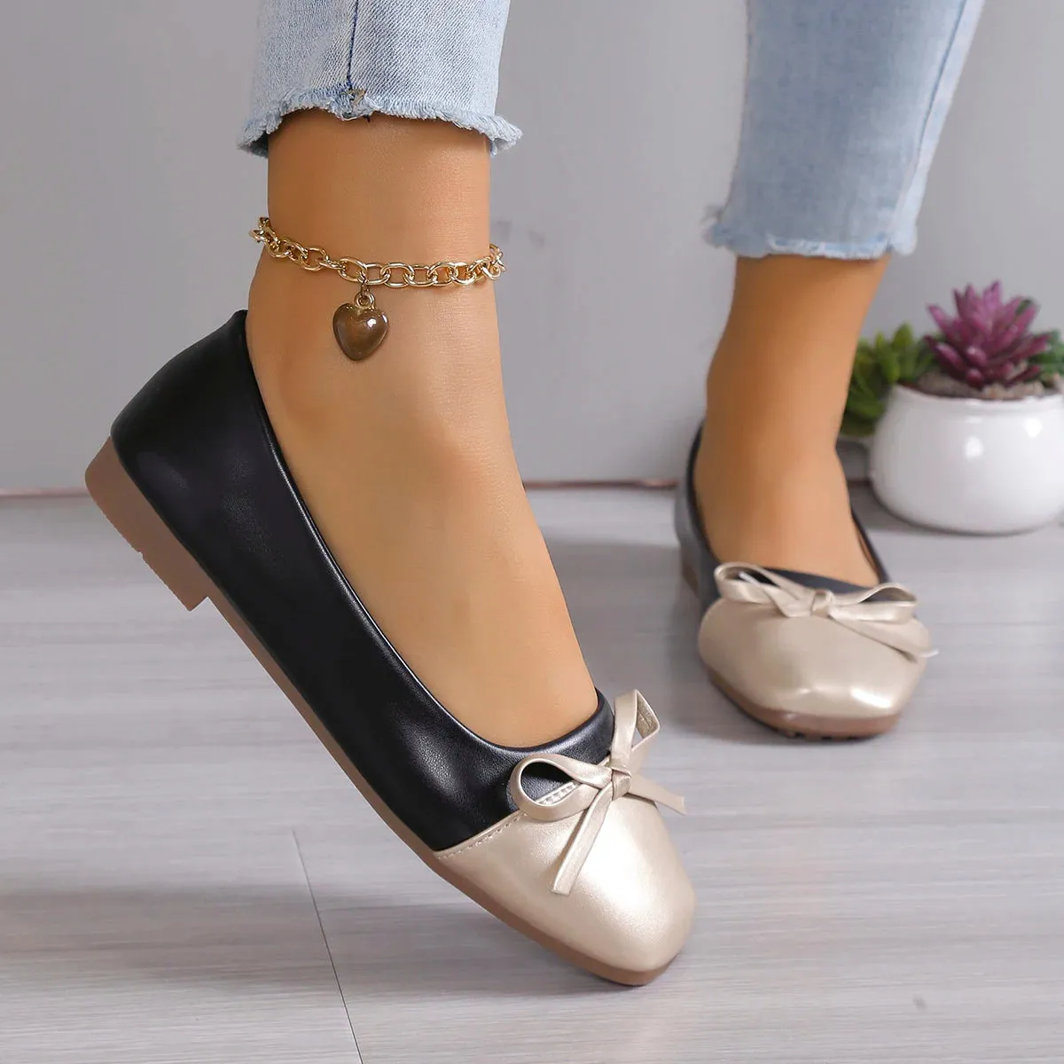 Bjlxn Women Flats Fashion Cozy Ballerina Women Shoes Dress Slip on Loafers Elegant Bow Flat Office Shoes for Women Zapatos De Mujer Michael Jackson Penny Loafers