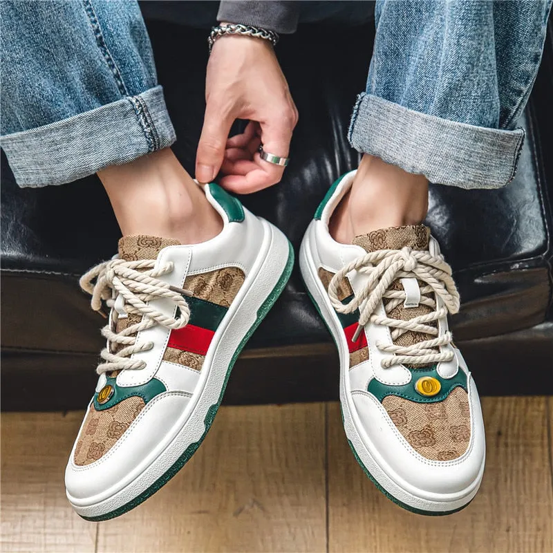 Brand Men Casual Shoes Fashion Sneakers Flat Thick Sole Male Luxury Shoes Zapatillas Hombre Rubber Mens Boots Autumn Man Shoes Floral Flats Shoes