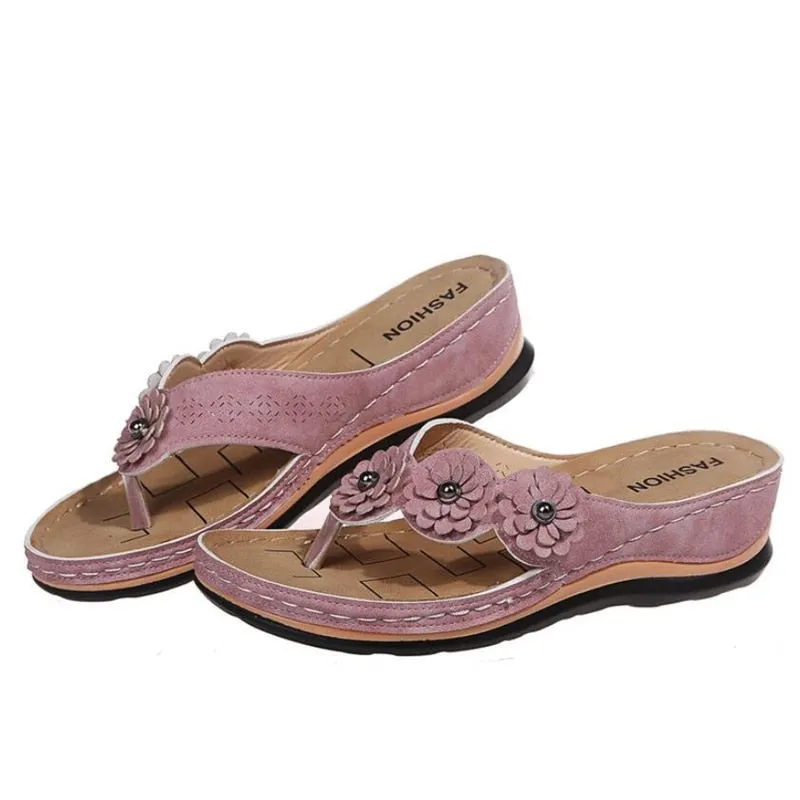 Best Supportive Flip Flops For Walking Slippers Women Summer PU Sewing Thong Sandals Vintage