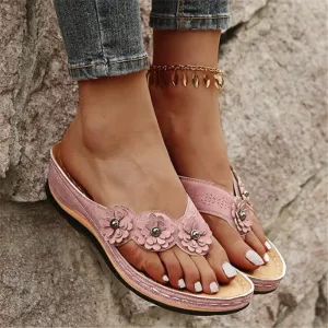 Slippers Women Summer PU Sewing Thong Sandals Vintage Suede Flip Flops