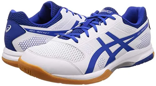 ASICS Men Gel-Rocket 8 White/Illusion Blue Badminton Shoes-6 UK/India (40 EU) (7 US) (B706Y.124) Asics Mid Top Shoes