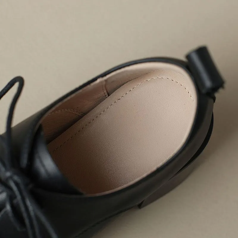 Oxford Shoe Laces Women Square Toe Lace Up Leather Chunky Derby Shoes 55mm Block Heel in Brown/Black