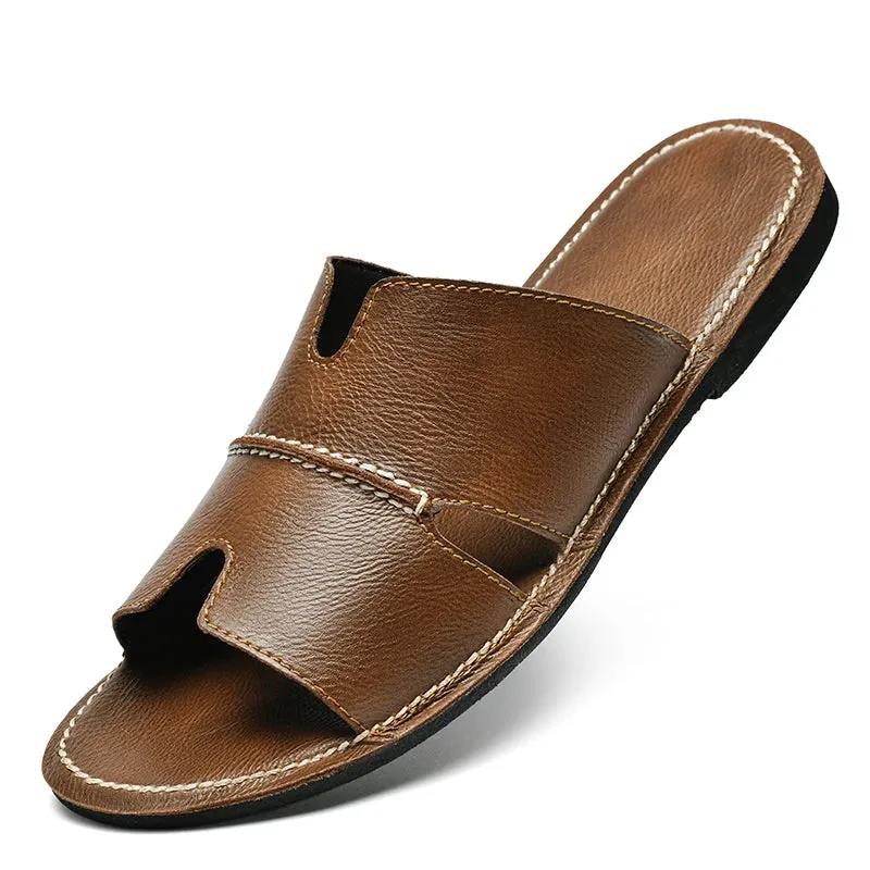 Macy's Slippers Yeknu Fashion Leather Slippers for Men Luxury Leather Sandals Summer Casual Slip On Leather Shoes Man Ultra Soft Solid Cowhide Slides