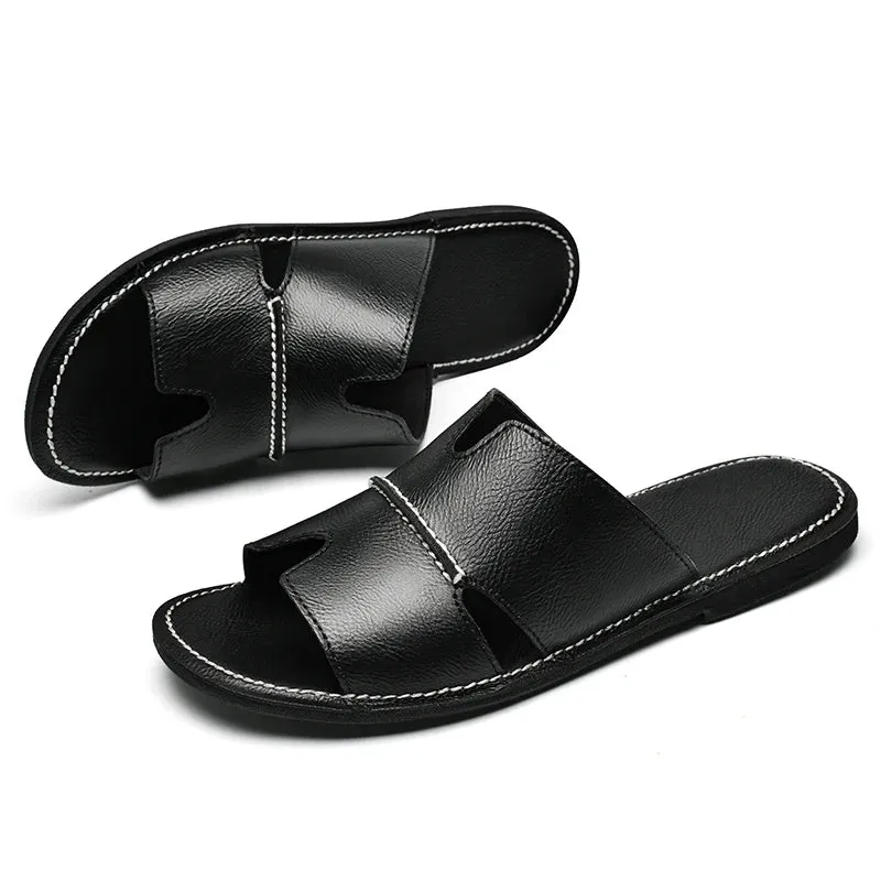 Wedding Party Slippers Yeknu Fashion Leather Slippers for Men Luxury Leather Sandals Summer Casual Slip On Leather Shoes Man Ultra Soft Solid Cowhide Slides