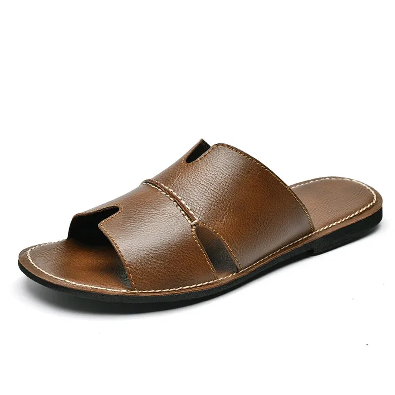 32 Degrees Slides Yeknu Fashion Leather Slippers for Men Luxury Leather Sandals Summer Casual Slip On Leather Shoes Man Ultra Soft Solid Cowhide Slides