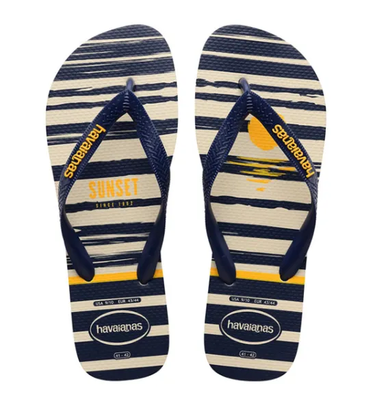 HAVAIANAS TOP NAUTICAL - BEIGE.NAVY BLUE Memory Foam House Slippers