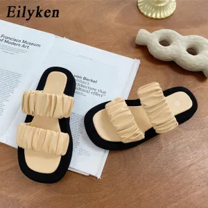 Toe Slide Eilyken 2020 Summer Women Slipper Ladies Outdoor Elegant Folds Slides Sandals Wedge High Heels Slip On High Quality Slipper