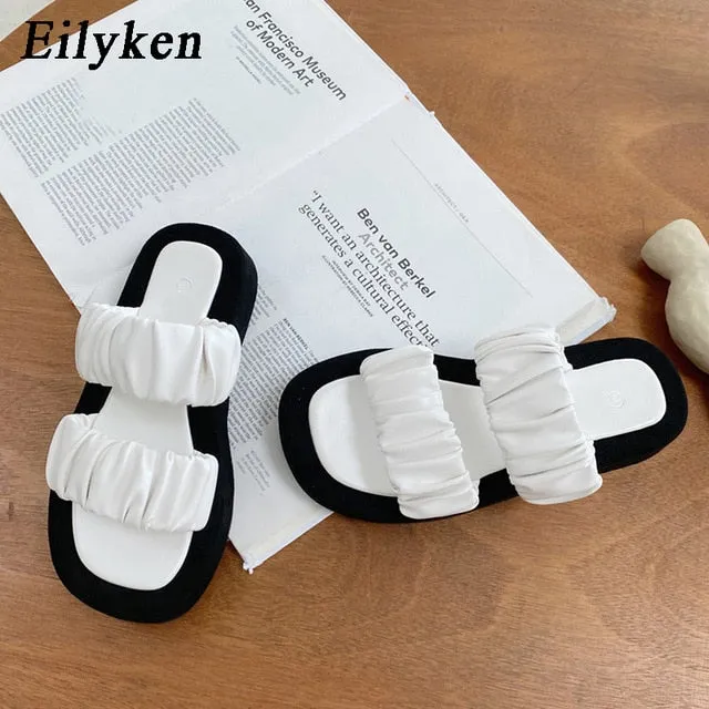 Tom Slippers Eilyken 2020 Summer Women Slipper Ladies Outdoor Elegant Folds Slides Sandals Wedge High Heels Slip On High Quality Slipper
