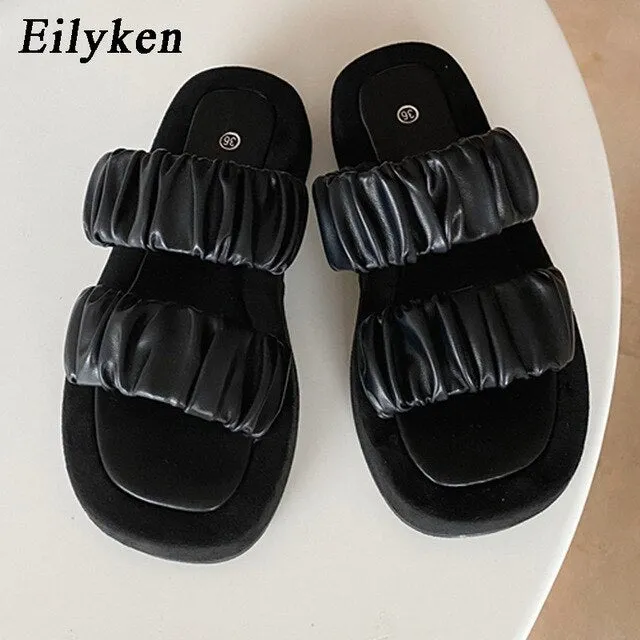 Slippers Trendy Eilyken 2020 Summer Women Slipper Ladies Outdoor Elegant Folds Slides Sandals Wedge High Heels Slip On High Quality Slipper