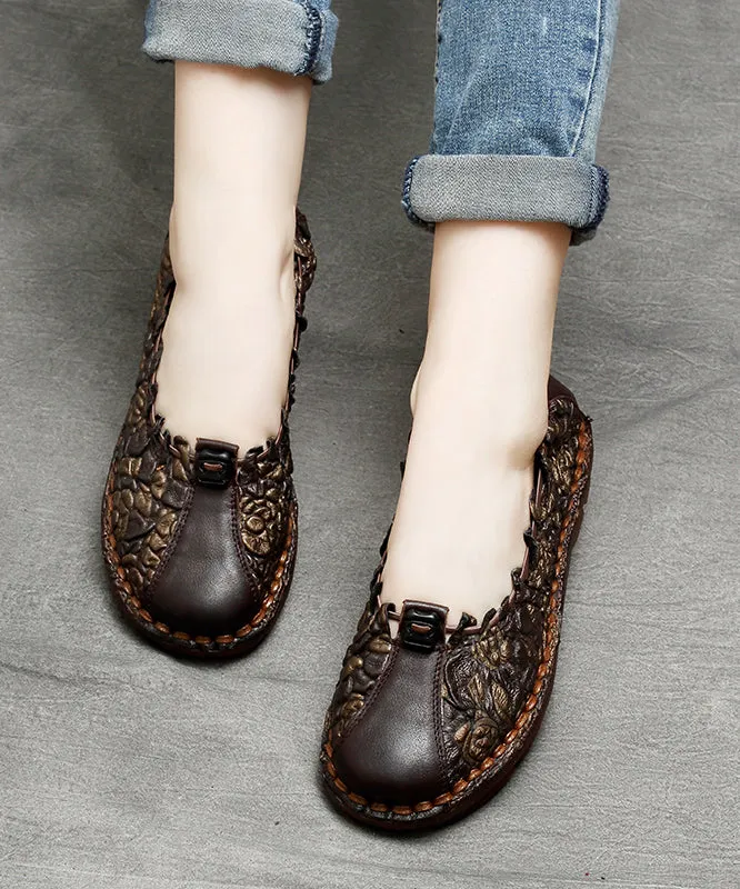 Extra Wide Flat Dress Shoes 2024 Chocolate Splicing Embossed Flat Feet Shoes For Women