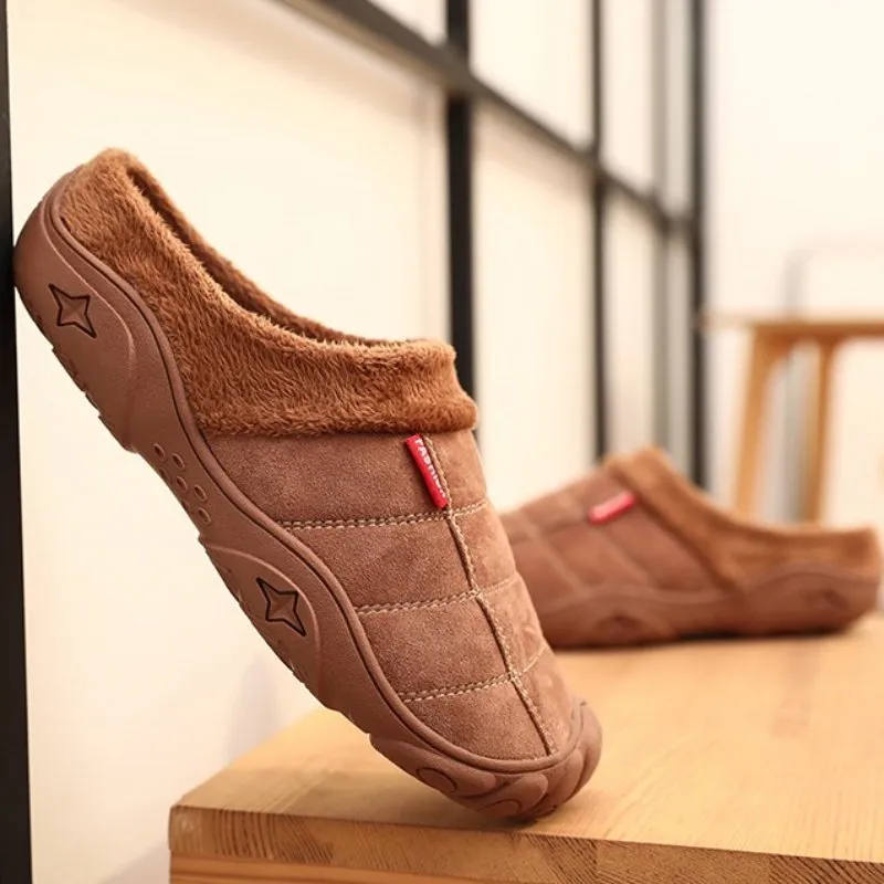Rubber Soled Slippers Cuzcare Fleece Warm Slippers For Men Basic Winter Shoes