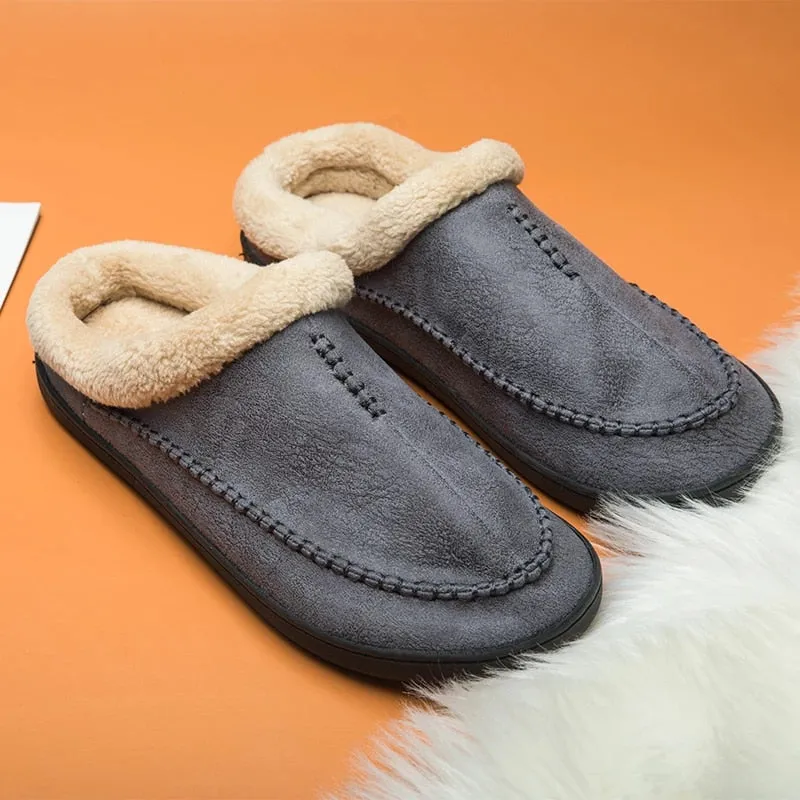 Cuzcare Men Suede Indoor Slippers Comfy Sole Warm Shoes Hedgehog Slippers