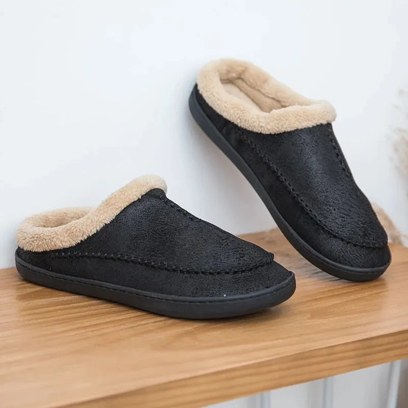 Cuzcare Men Suede Indoor Slippers Comfy Sole Warm Shoes Asian House Slippers