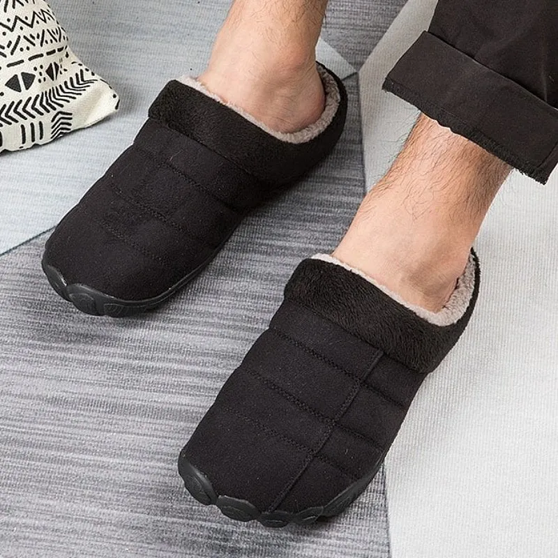 Cuzcare Winter Fur Slippers For Men Suede Interior Shoes Warm Slippers With Arch Support