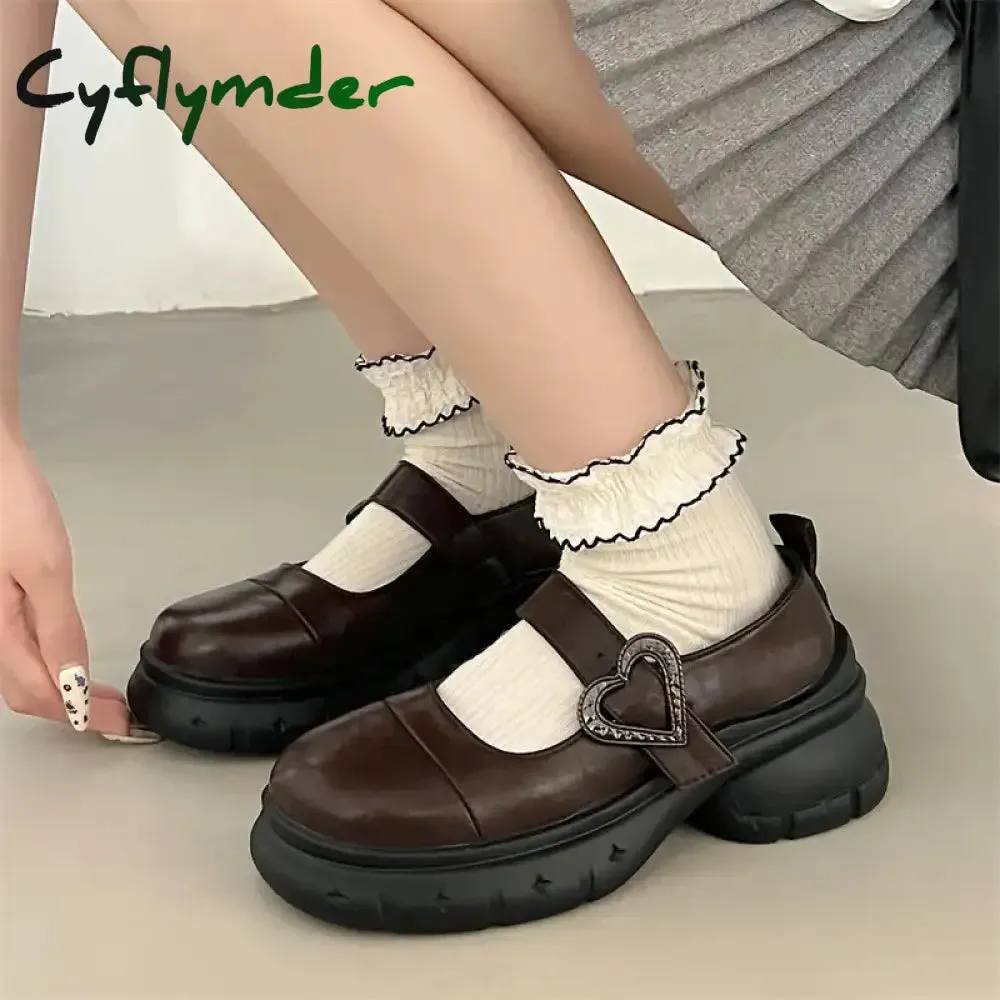 Heeled Loafers Outfit Cyflymder Chunky Loafers Shoes autumn Women Japanese Style Slip On brown Lolita Shoes Women Fashion Thick Sole Round Toe Uniform Shoe