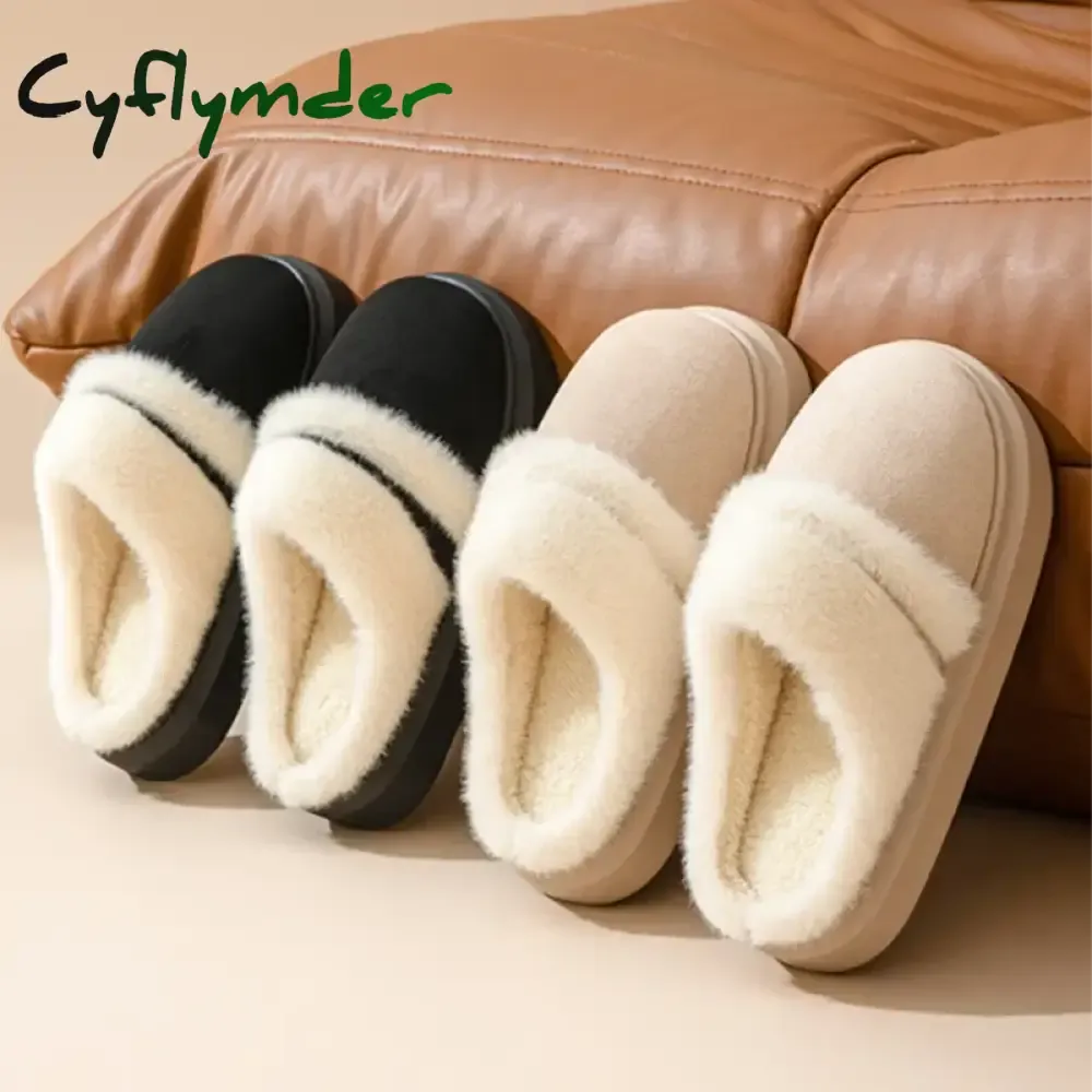 Cyflymder Fashion Fluffy Plush Thick Bottom Slippers New Winter Womens Thicken Warm Slippers Casual Indoor Indoor Cotton Slides Shoes Muji Cotton Slippers