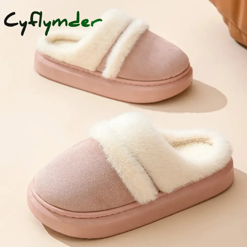 Cyflymder Fashion Fluffy Plush Thick Bottom Slippers New Winter Womens Thicken Warm Slippers Casual Indoor Indoor Cotton Slides Shoes Bridal Party Slippers