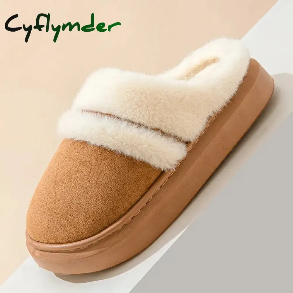 Cyflymder Fashion Fluffy Plush Thick Bottom Slippers New Winter Womens Thicken Warm Slippers Casual Indoor Indoor Cotton Slides Shoes Portugal Slippers