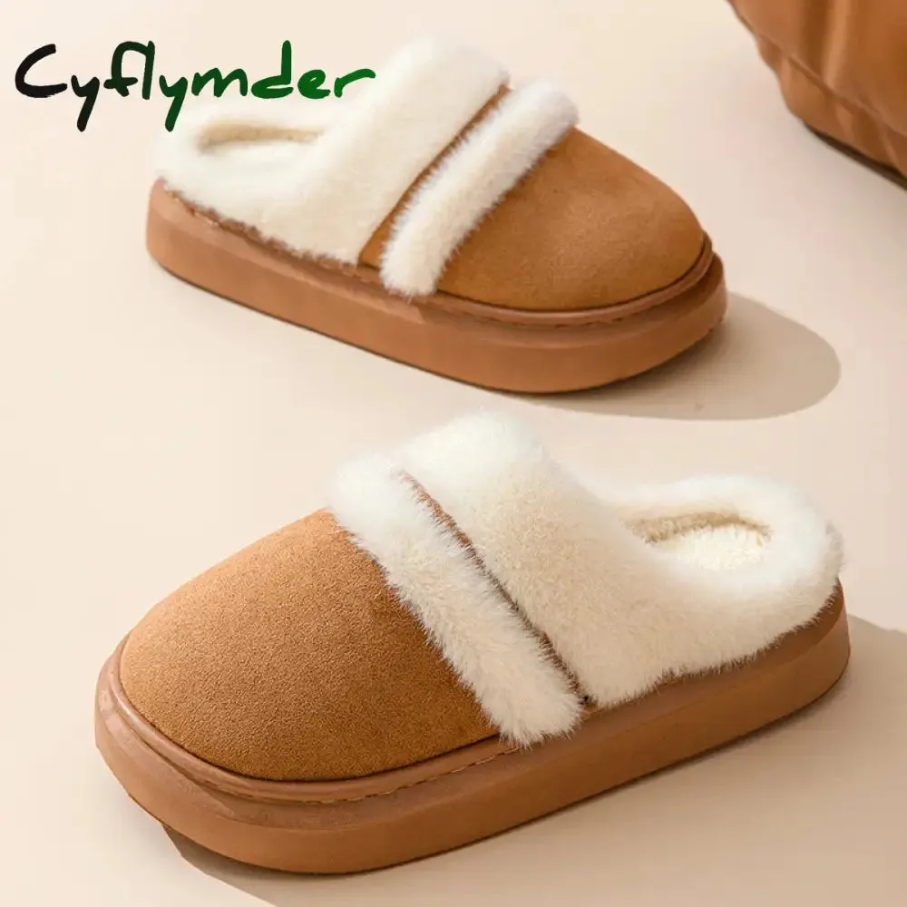 Cyflymder Fashion Fluffy Plush Thick Bottom Slippers New Winter Womens Thicken Warm Slippers Casual Indoor Indoor Cotton Slides Shoes Rabbit Ear Slippers