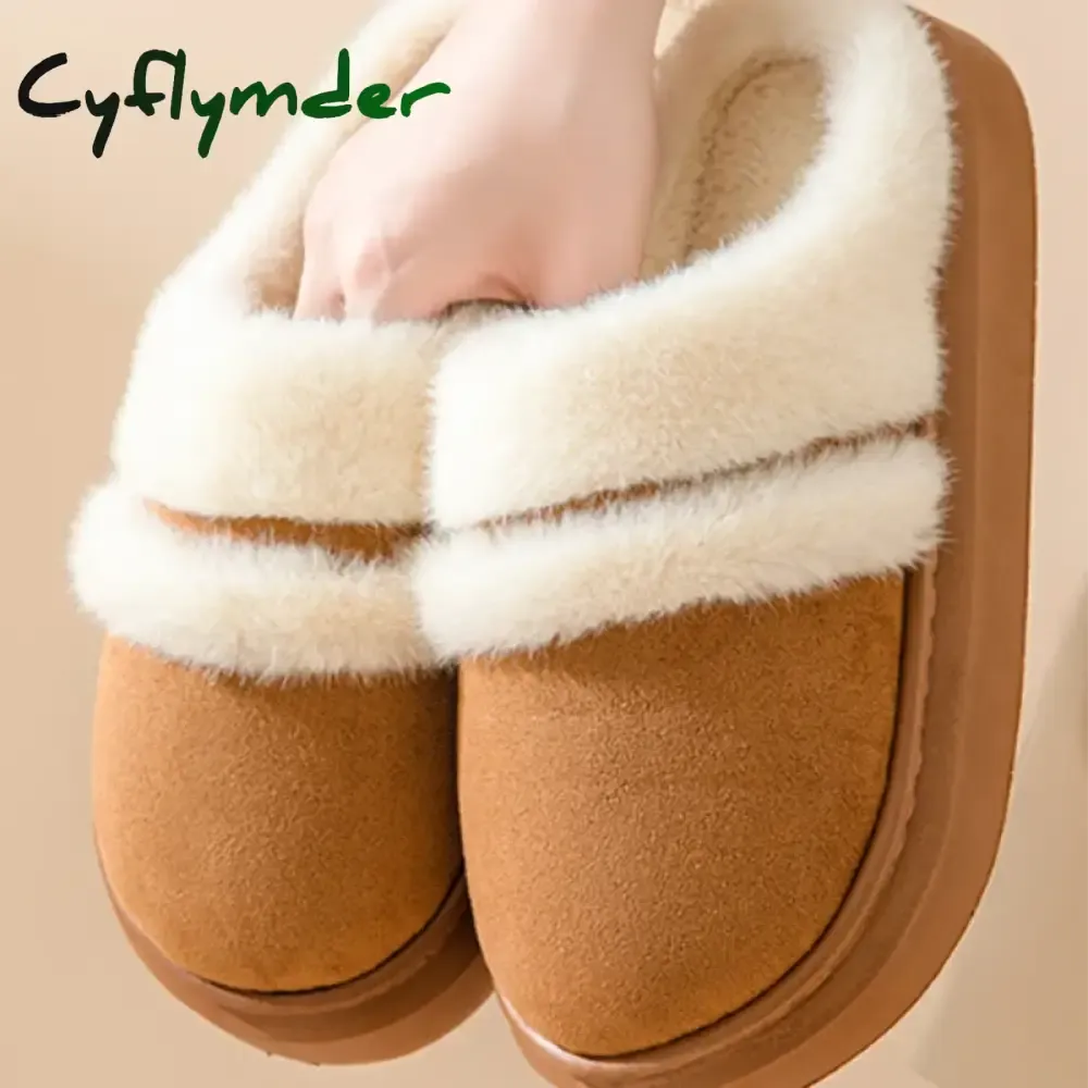 Cyflymder Fashion Fluffy Plush Thick Bottom Slippers New Winter Womens Thicken Warm Slippers Casual Indoor Indoor Cotton Slides Shoes Boo Slippers