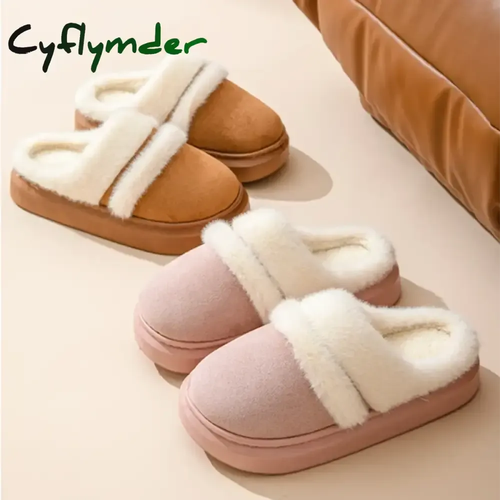 Cyflymder Fashion Fluffy Plush Thick Bottom Slippers New Winter Womens Thicken Warm Slippers Casual Indoor Indoor Cotton Slides Shoes Wedding Ballerina Slippers