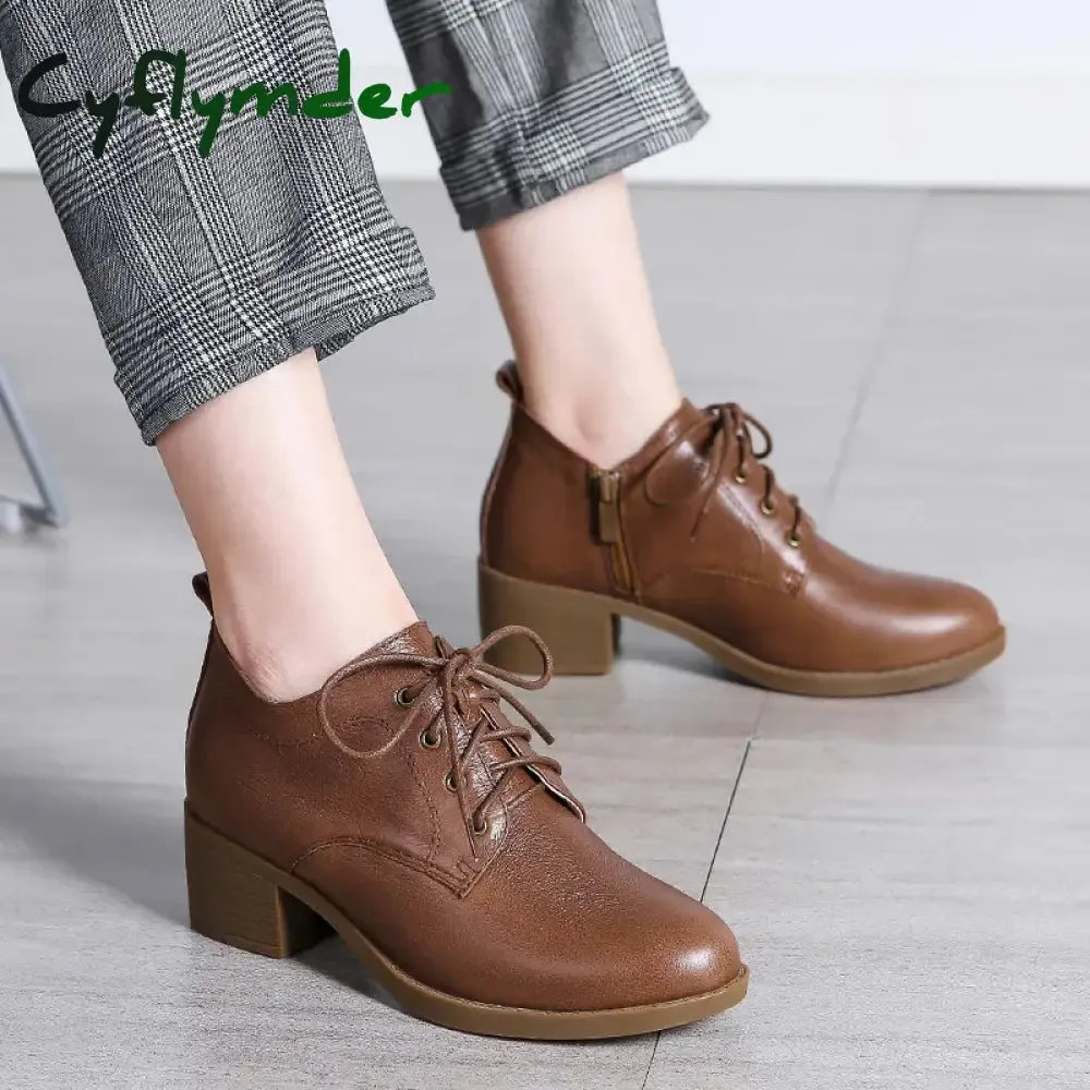 Good Loafers Cyflymder Women Winter Shoes Women's Loafers Genuine Leather Round Toe Shoes Brown Heels Ladies Pumps Boots Moccassin Rom Strap Fur 41 42
