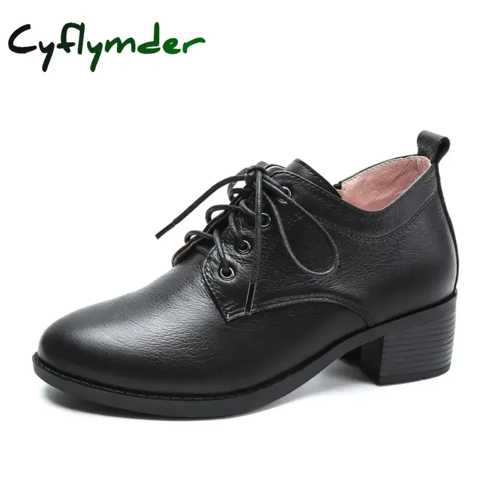 Neutral Loafers Cyflymder Women Winter Shoes Women's Loafers Genuine Leather Round Toe Shoes Brown Heels Ladies Pumps Boots Moccassin Rom Strap Fur 41 42