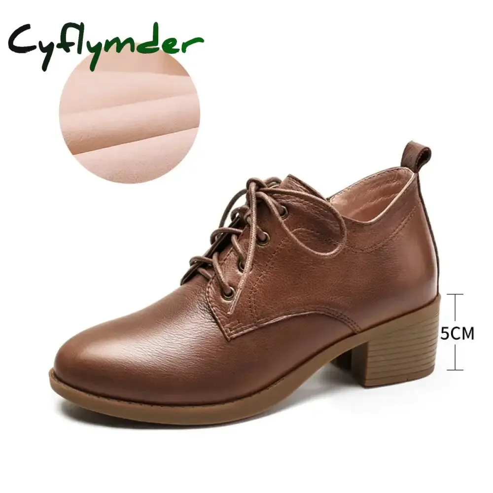 Cyflymder Women Winter Shoes Women's Loafers Genuine Leather Round Toe Shoes Brown Heels Ladies Pumps Boots Moccassin Rom Strap Fur 41 42 Loafers Bread Co Wexford