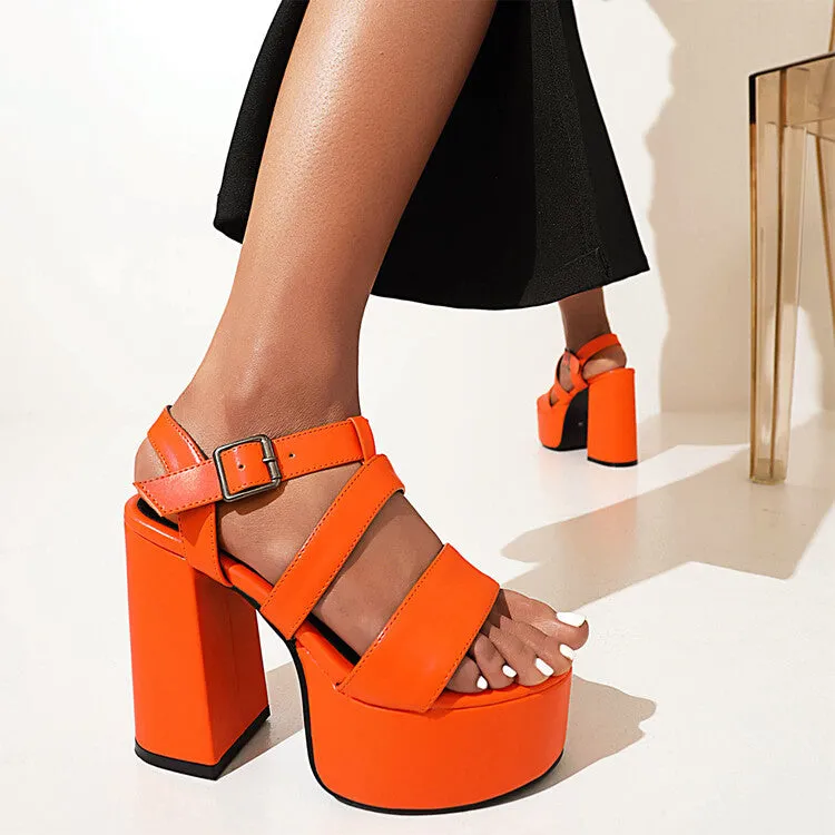 Women's Snake Print Ankle Strap Thick Sole Chunky Heel Platform Sandals Sandals Ocho