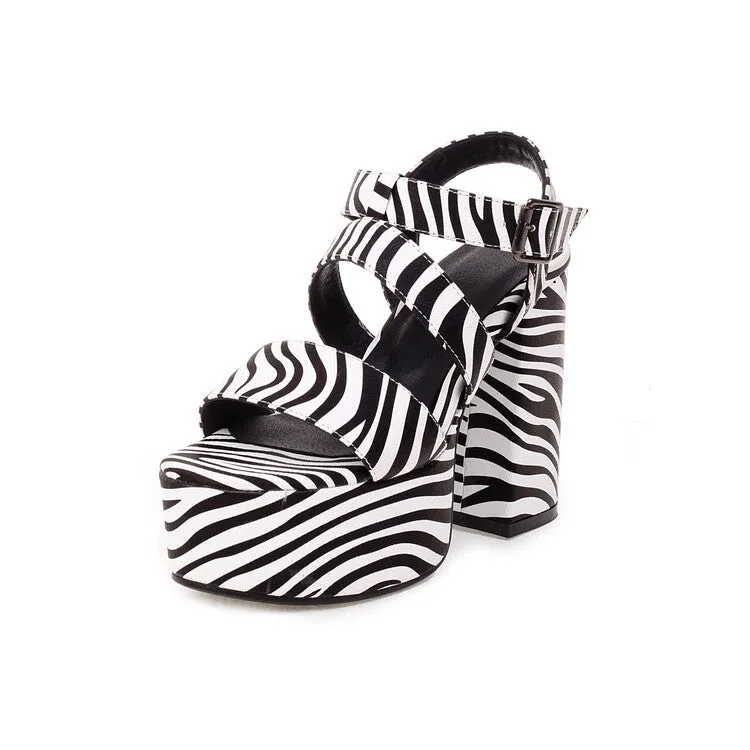 Eric Michael Sandals Women's Snake Print Ankle Strap Thick Sole Chunky Heel Platform Sandals